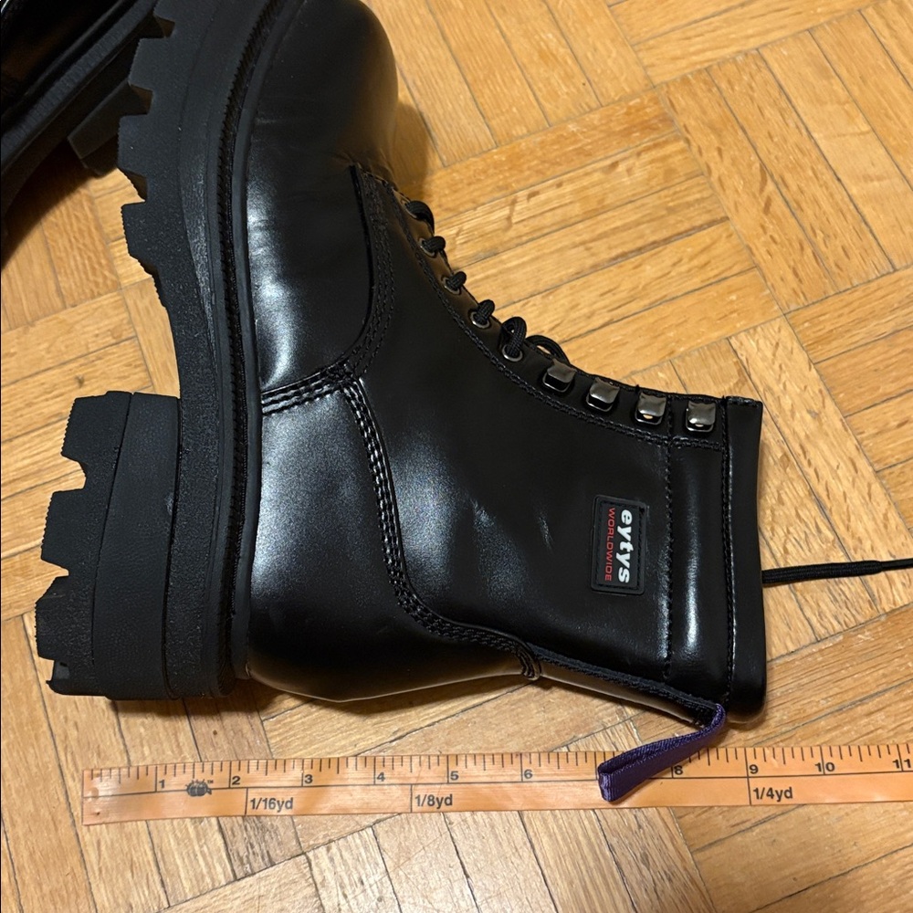 Eytys Black Leather Lace-Up Square-Toe Combat Boots - Picture 16 of 16
